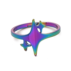 Rainbow Color 304 Stainless Steel Adjustable Ring, Star, Rainbow Color, US Size 6 1/4(16.7mm)
