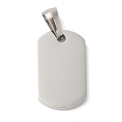 Stainless Steel Color 304 Stainless Steel Pendants, Rectangle Charm, Stainless Steel Color, 20.5x12x2mm, Hole: 7.5x3.5mm