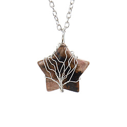 Rhodochrosite Natural Rhodochrosite Star Pendant Necklace, with Platinum Alloy Chains, 20.87 inch(53cm)