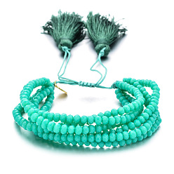 Бирюза Браслеты из граненых стеклянных бусин, регулируемые плетеные многорядные браслеты с кисточками для женщин, бирюзовые