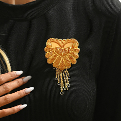 Настоящее золото 18K Элегантные броши-кисточки из сплава для одежды, Бабочка с сердцем, реальный 18 k позолоченный, 56x110 мм