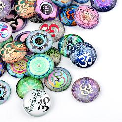 Mixed Color Yoga Theme Glass Cabochons, for DIY Projects, Half Round/Dome, Mixed Color, 25x6mm