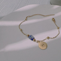 Eye Браслет с подвесками из натуральной голубой яшмы, золотые, глаз