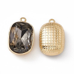 Black Diamond K9 Glass Pendants, Oval Rectangle Charms, Faceted, with Light Gold Tone Brass Findings, Black Diamond, 22.5x14.5x10mm, Hole: 1.8mm