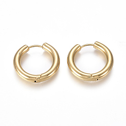 Real 18K Gold Plated Ion Plating(IP) 304 Stainless Steel Huggie Hoop Earrings, Manual Polishing, Hypoallergenic Earrings, Thick Hoop Earrings, Ring, Real 18K Gold Plated, 6 Gauge, 23x4mm, Pin: 1mm