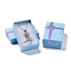 Bleu Dodger Boîtes à collier en papier carton, coffret cadeau collier avec éponge à l'intérieur et nœud papillon, rectangle, Dodger bleu, 5.2x8.2x3 cm