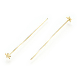 Real 18K Gold Plated Brass Star Head Pins, Nickel Free, Real 18K Gold Plated, 51x0.7mm, Head: 5x6mm