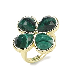Малахит Регулируемые кольца для пальцев из натурального малахита с гранями для женщин, клевер, латунные кольца для обшивки стойки, золотые, 17 мм