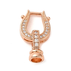 Rose Gold Rack Plating Brass Micro Pave Clear Cubic Zirconia U-Shaped Fold Over Clasps, Cadmium Free & Lead Free, Long-Lasting Plated, Rose Gold, U-shaped: 14.5x13x3.5mm, Hole: 8.5x7mm, Clasps: 13.5x8x8mm, Hole: 4mm