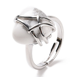 Натуральная Бирюза Регулируемое кольцо в форме сердца из натуральной бирюзы, украшения из латунной проволоки для женщин, без кадмия и без свинца, размер США 7 1/4~13 (17.5~22.3 мм)