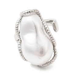 Платина Латунные кольца-манжеты из АБС-пластика с имитацией жемчуга для женщин, стойки покрытие, без кадмия и без свинца, долговечный, платина, 25 мм, внутренний диаметр: 17 мм