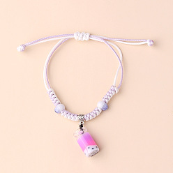 Rose red Ethnic Style Milk Tea Cup Pendant Woven Bracelet - Purple, Independent Packaging.