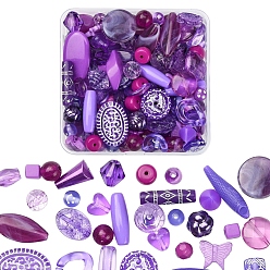 Purple 100G Acrylic Beads, Mixed Shapes, Purple, 5.5~28x6~20x3~11mm, Hole: 1~5mm