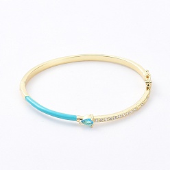 Light Sea Green Enamel Teardrop Hinged Bangle with Cubic Zirconia, Golden Brass Jewelry, Light Sea Green, Inner Diameter: 2x2-3/8 inch(5.05x5.9cm)