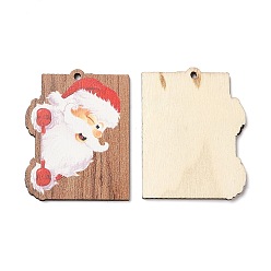 Red Single Face Christmas Printed Wood Pendants, Santa Claus Charms, Red, 47x37x2.5mm, Hole: 2mm