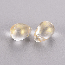 Light Yellow Transparent Spray Painted Glass Charms, with Glitter Powder, Teardrop, Light Yellow, 14x10x9.5mm, Hole: 1mm