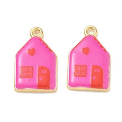 Camellia Printed Brass Pendants, House Charms, Rack Plating, Long-Lasting Plated, Lead Free & Cadmium Free, Real 18K Gold Plated, Camellia, 25x15.5x3.5mm, Hole: 2.5mm