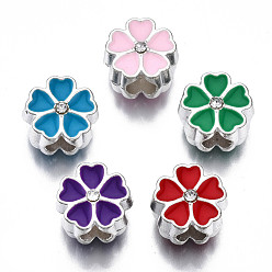 Mixed Color Alloy Enamel European Beads, Large Hole Beads, Cadmium Free & Lead Free, Silver, Flower, Mixed Color, 11.5x11.5x8.5mm, Hole: 4.5mm