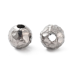 Stainless Steel Color Titanium Beads, Hammered Round, Stainless Steel Color, 6x5.5mm, Hole: 1.8mm