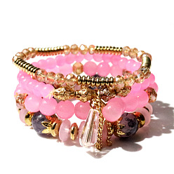 Pink Bohemian Crystal Pendant Tassel Bracelet Multi-layered European and American Style Fashion Jewelry