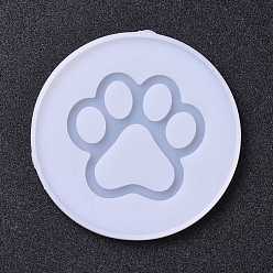 White DIY Pendant Silicone Molds, Resin Casting Molds, For UV Resin, Epoxy Resin Jewelry Making, Flat Round with Paw Print Pattern, White, 104x6mm, Inner Diameter: 100mm