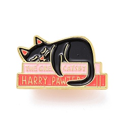 Black The Great Catsby Word Enamel Pin, Cat Sleeping Alloy Enamel Brooch for Backpack Clothes, Golden, Pink, 19x31x10.5mm, Pin: 1mm.