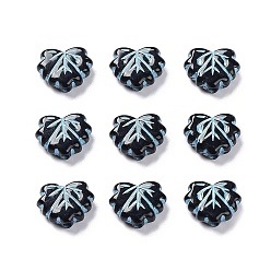 Pale Turquoise Black Opaque Acrylic Beads, Metal Enlaced, Leaf, Pale Turquoise, 10~10.5x13x4.5mm, Hole: 1.8mm, about 1180pcs/500g