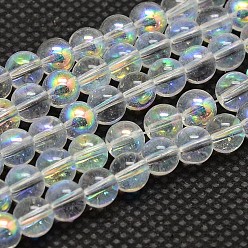AB Color Plated Imitate Austrian Crystal Electroplate Glass Round Bead Strands, Half AB Color Plated, Grade AA, AB Color Plated, 10mm, Hole: 1mm, about 40pcs/strand, 15 inch(38cm)