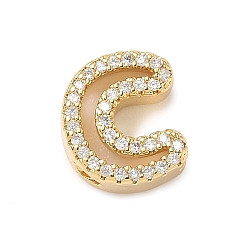 Letter C Латунные микро-паве прозрачные кубические цирконии начальные многорядные звенья, реальный 18 k позолоченный, без кадмия и без свинца, долговечный, стойки покрытие, буква С, 10~11.5x7~12.5x4~4.5 мм, отверстие : 1.5~1.8x1.8~4 мм
