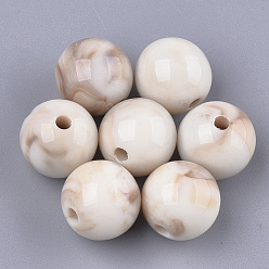 Blanc Floral Perles acryliques, style de pierres fines imitation, ronde, floral blanc, 11.5~12x11mm, trou: 2 mm, environ 540 pcs / 500 g