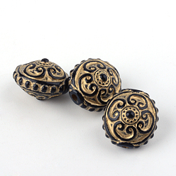 Black Flat Round Plating Acrylic Beads, Golden Metal Enlaced, Black, 14.5x12mm, Hole: 1mm, about 420pcs/500g