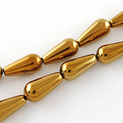 Golden Plated Non-magnetic Synthetic Hematite Beads Strands, Grade A, teardrop, Golden Plated, 16x8x8mm, Hole: 1mm