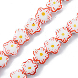 Red Handmade Porcelain Bead Strands, Famille Rose Style, Flower, Red, 14.5x15x6.5mm, Hole: 2mm, about 23pcs/strand, 12.52 inch(31.8cm)