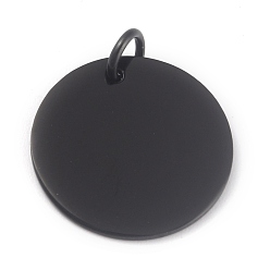 Electrophoresis Black 304 Stainless Steel Pendants, Manual Polishing, Stamping Blank Tag, with Jump Rings, Flat Round, Electrophoresis Black, 20x1mm, Hole: 3.5mm