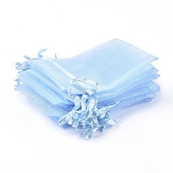 Cyan Organza Gift Bags with Drawstring, Jewelry Pouches, Wedding Party Christmas Favor Gift Bags, Cyan, Size: about 8cm wide, 10cm long