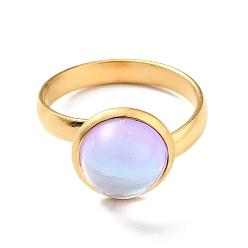 Лиловый K9 стеклянное плоское круглое кольцо на палец, ионное покрытие (ip) 304 ювелирные изделия из нержавеющей стали для женщин, золотые, сирень, размер США 7 3/4 (17.9 мм), кольцо поверхность: 12x7mm