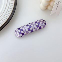 Medium Purple Tartan Pattern Cellulose Acetate Hair Barrette, Oval Shaped Hair Accessories for Girls Women, Medium Purple, 85x28mm