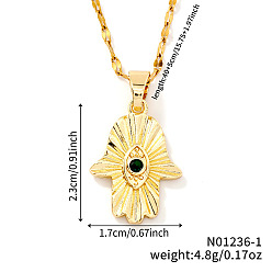 Золотой Шикарное минималистичное женское ожерелье с подвеской в виде руки из зеленого кубического циркония в виде хамсы, золотые, 15.75 дюйм (40 см)