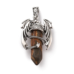 Picasso Jasper Natural Polychrome Jasper/Picasso Stone/Picasso Jasper Pointed Pendants, Faceted Bullet Charms, with Rack Plating Platinum Tone Alloy Dragon Findings, Cadmium Free & Lead Free, 39~41x24~25x13~14mm, Hole: 4x8mm