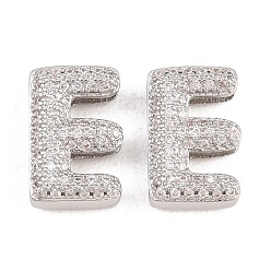 Letter E Латунные микропаве из прозрачного кубического циркония, без кадмия и без свинца, стойки покрытие, долговечный, платина, Письмо E, 14x9x5 мм, отверстие : 2.3x11 мм