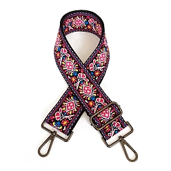 Cerise Polyester Jacquard Flower Bag Straps, with Gunmetal Plated Alloy Swivel Clasps, Cerise, 80~130x5cm