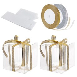 Clair Emballage en plastique transparent de cadeau de boîte de PVC, cartons pliants imperméables, avec ruban métallique pailleté, cube, clair, 12x12x12 cm