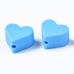Deep Sky Blue Food Grade Eco-Friendly Silicone Beads, Chewing Beads For Teethers, DIY Nursing Necklaces Making, Heart, Deep Sky Blue, 13x14x8mm, Hole: 2mm