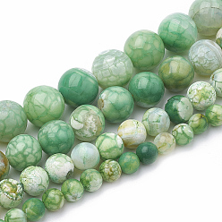 Lime Green Dyed Natural Crackle Agate Beads Strands, Round, Lime Green, 8~8.5mm, Hole: 1mm, about 48pcs/strand, 15.1 inch