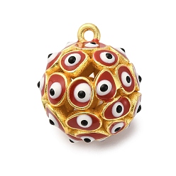 Красный Латунь эмаль подвески, круглые и от сглаза талисманы, стойки покрытие, долговечный, без кадмия и без свинца, реальный 18 k позолоченный, красные, 18x15.5 мм, отверстие : 1.5 мм