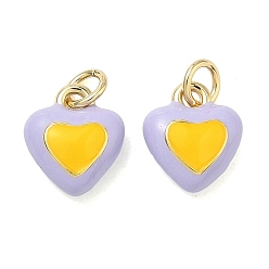 лаванда Латунь эмаль подвески, сердце прелести, долговечный, стойки покрытие, без свинца и без кадмия, реальный 18 k позолоченный, лаванда, 11.5x10x4 мм, отверстие : 3 мм, Перейти кольцо: 5x1 мм