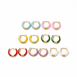 Mixed Color Enamel Hoop Earrings, Real 18K Gold Plated 316 Surgical Stainless Steel Jewelry for Women, Mixed Color, 13x14x3mm, Pin: 1mm