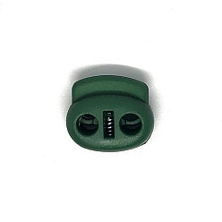 Dark Green Nylon Cord Locks Clip Ends, Double Hole Drawstring Stopper Fastener Buttons, Dark Green, 1.8x2cm, Hole: 4mm