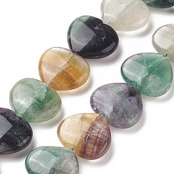 Fluorite Natural Fluorite Beads Strands, Heart, 24~26x28~28.5x9~12mm, Hole: 1.5mm, about 15pcs/strand, 15.04~15.55 inch(38.2~39.5cm)