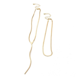 Golden 2Pcs 2 Styles Brass Flat Snake Chain Necklaces Set, Lariat Necklaces, Golden, 13.86~14.88 inch(352~378mm), 1Pc/style